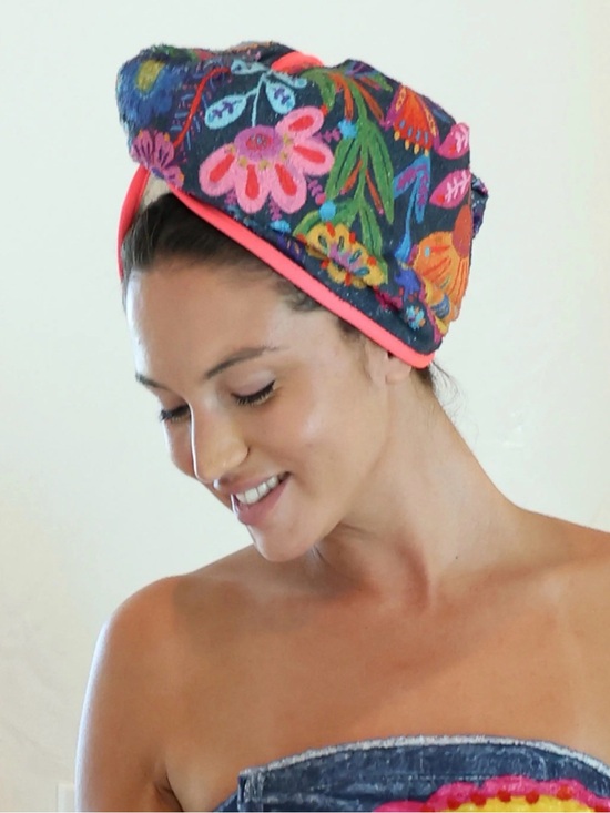NATURAL LIFE Other - Natural Life Floral Bright Pink, Yellow & Orange Microfiber Hair Towel Wrap